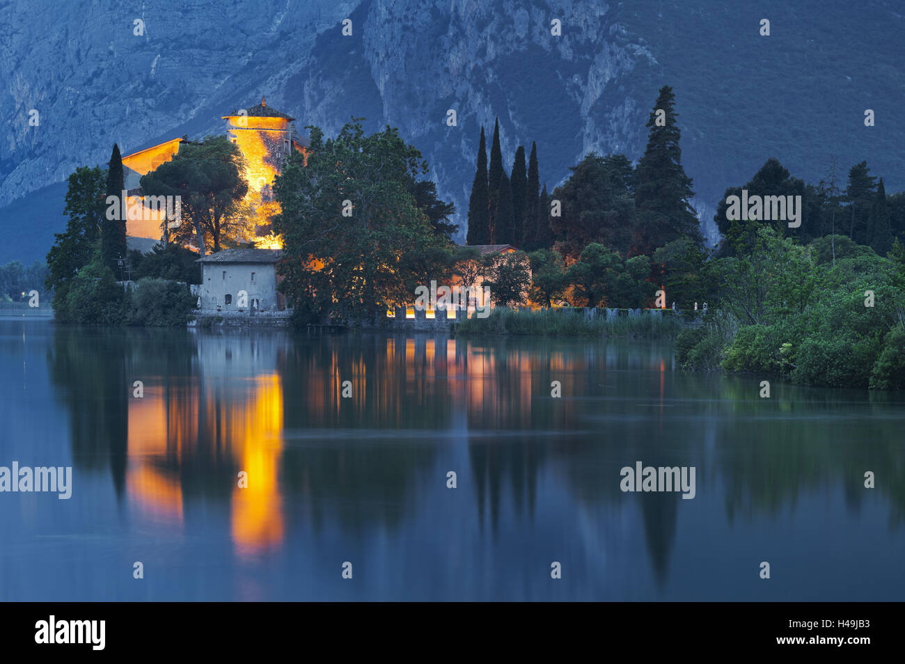 Castle of Toblino in the Lago Tu Santa Massenza, Trentino, Italy, Stock Photo