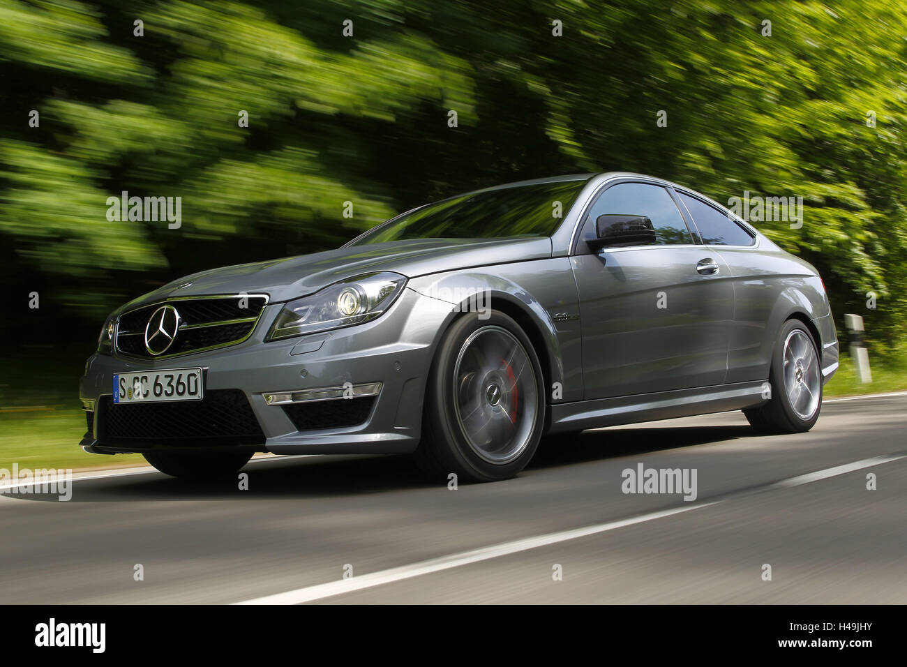 Car, Mercedes AMG C 63, country road, moving, dynamically, Stock Photo