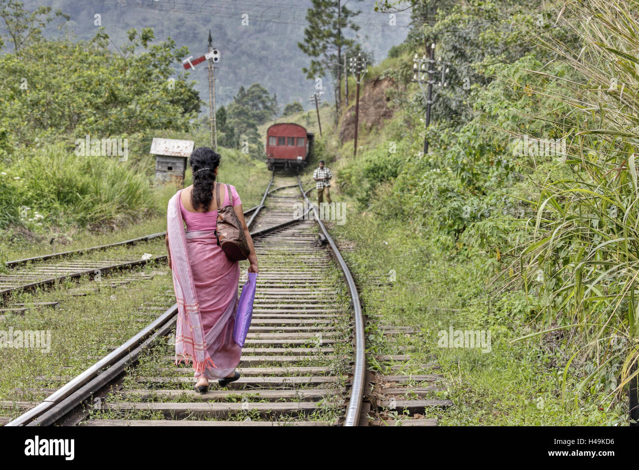 Sri Lanka, Ella, woman, track, walking, Stock Photo