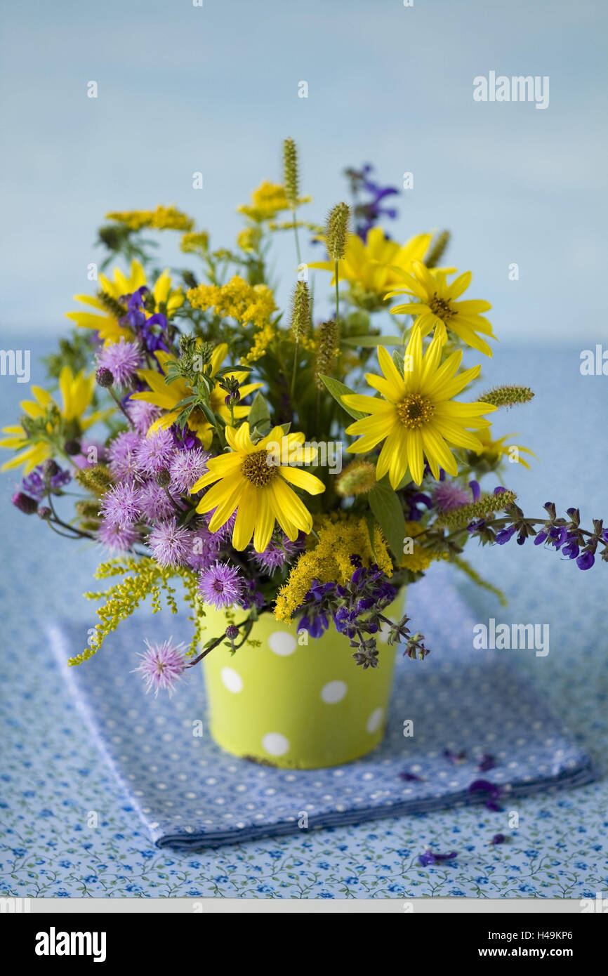 Wild flower bouquet with small sunflowers, Stock Photo