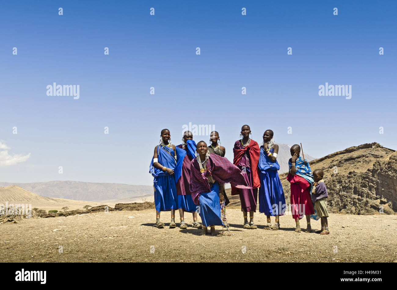 Africa, East Africa, Tanzania, Lake Natron, Massai, women, children, Stock Photo