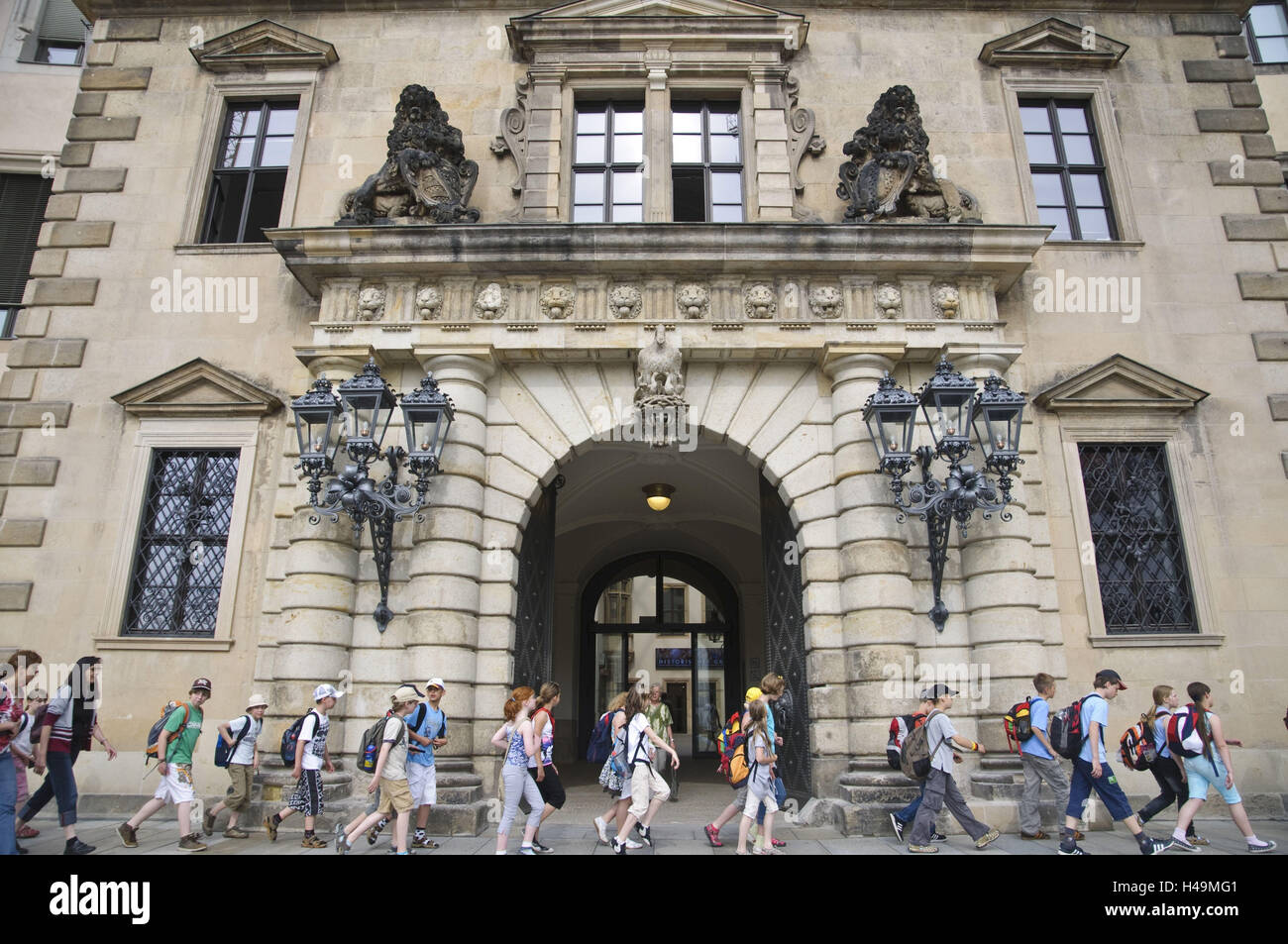 Schlossstrasse, Dresden Castle, portal to the small castle court, tourists, Dresden, Saxony, Germany, Stock Photo