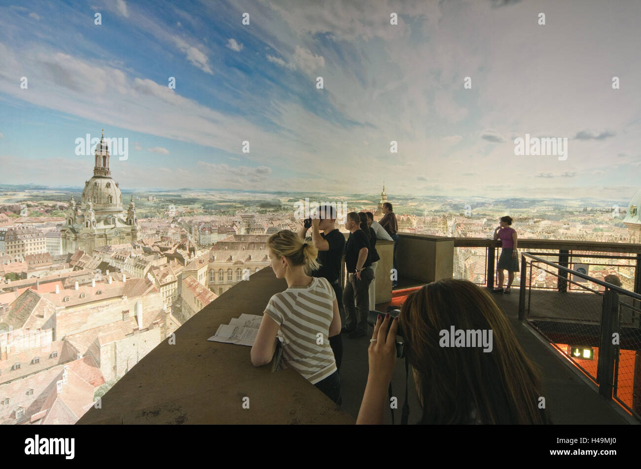 Asisi Panometer, Dresden, panorama from 1756, visitors on observation terrace, Reick, Dresden, Saxony, Germany, Stock Photo