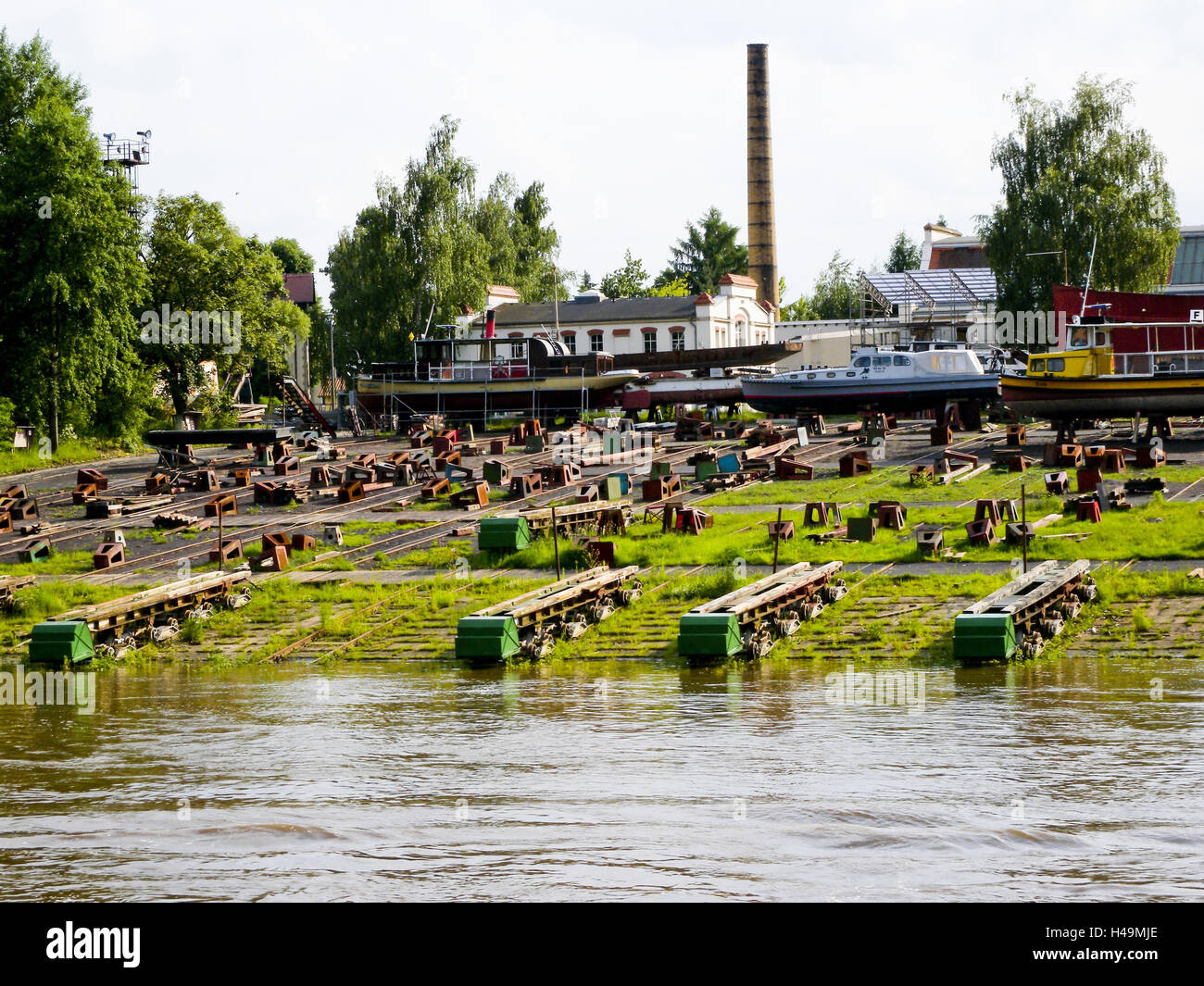 Boatyard on the Elbe, Dresden, Saxon, Germany, Stock Photo