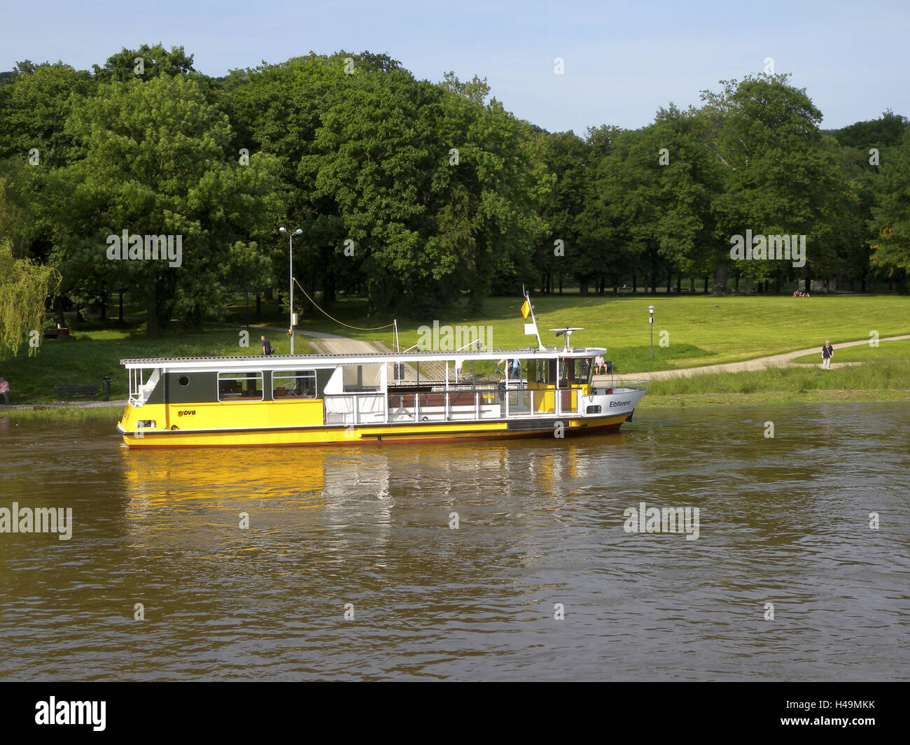 Passenger ferry on the Elbe, Pillnitz, Dresden, Saxony, Germany, Stock Photo