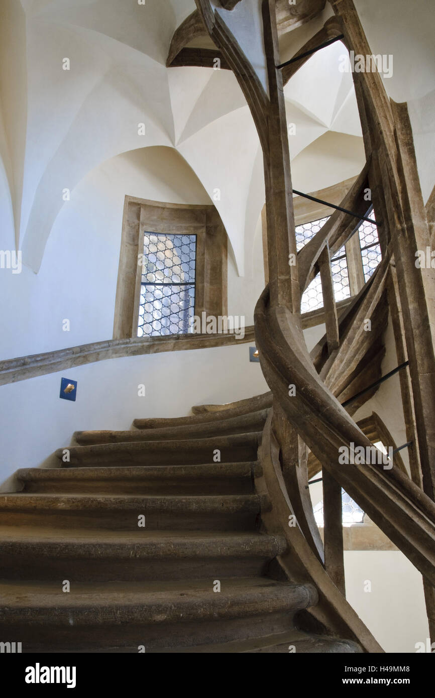 Albrecht's castle, inside, spiral staircase, stairwell, Meissen, Saxon, Germany, Stock Photo