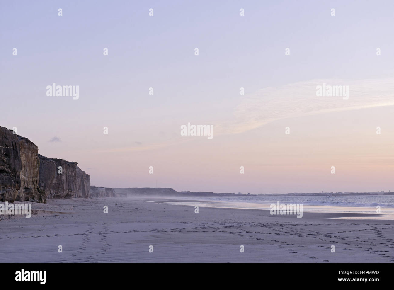 Portuguese Atlantic coast, Praia d'el Rey, tuning shortly after sundown, province of Obidos, Portugal, Stock Photo