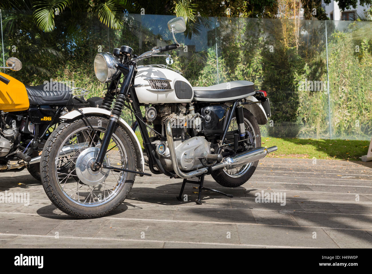 Classic Triumph T120 Bonneville from 1963 restored parked in