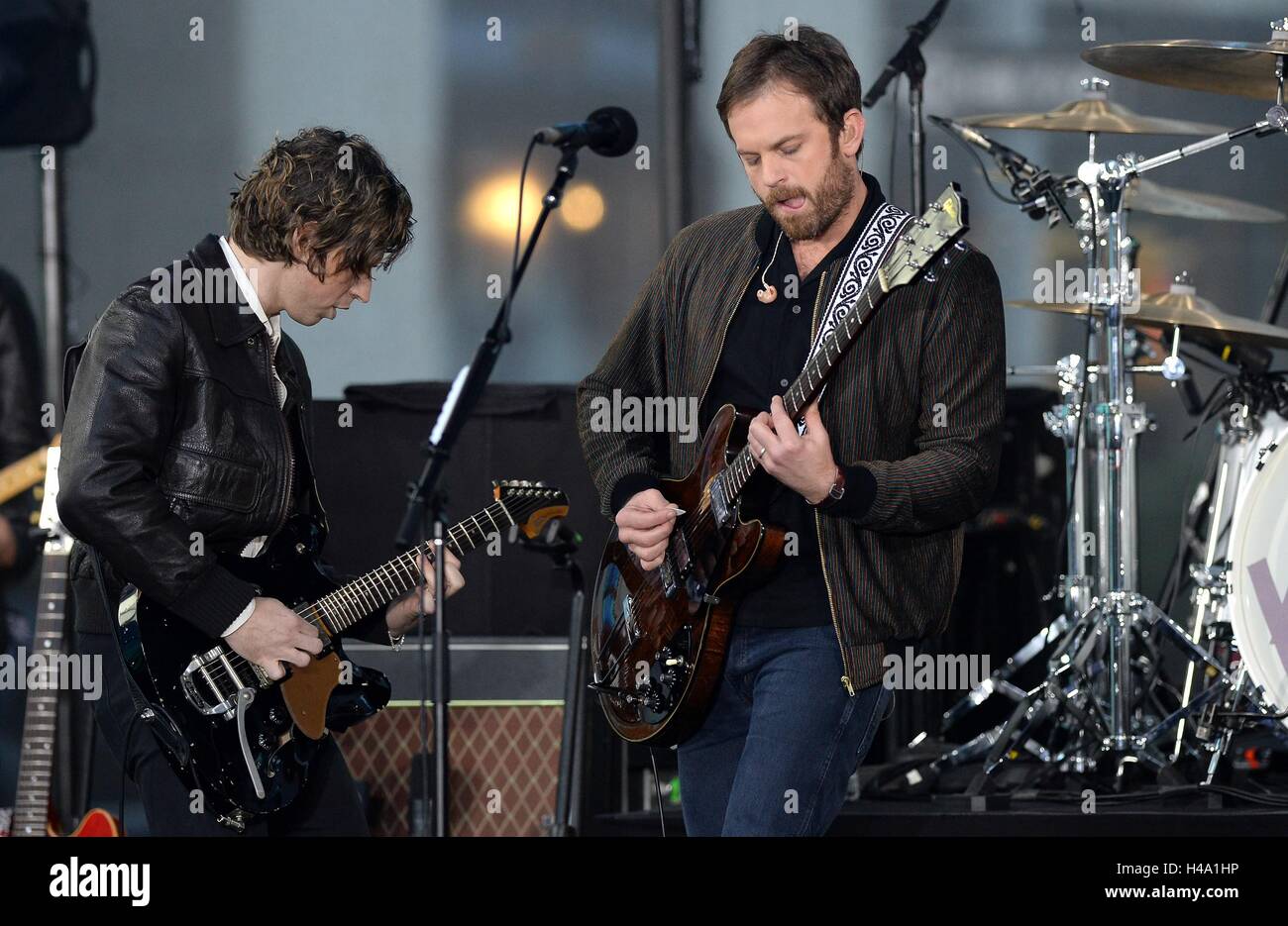 New York, NY, USA. 14th Oct, 2016. Matthew Followill, Caleb Followill, Kings of Leon on stage for NBC Today Show Concert with Kings of Leon, Rockefeller Plaza, New York, NY October 14, 2016. Credit:  Kristin Callahan/Everett Collection/Alamy Live News Stock Photo