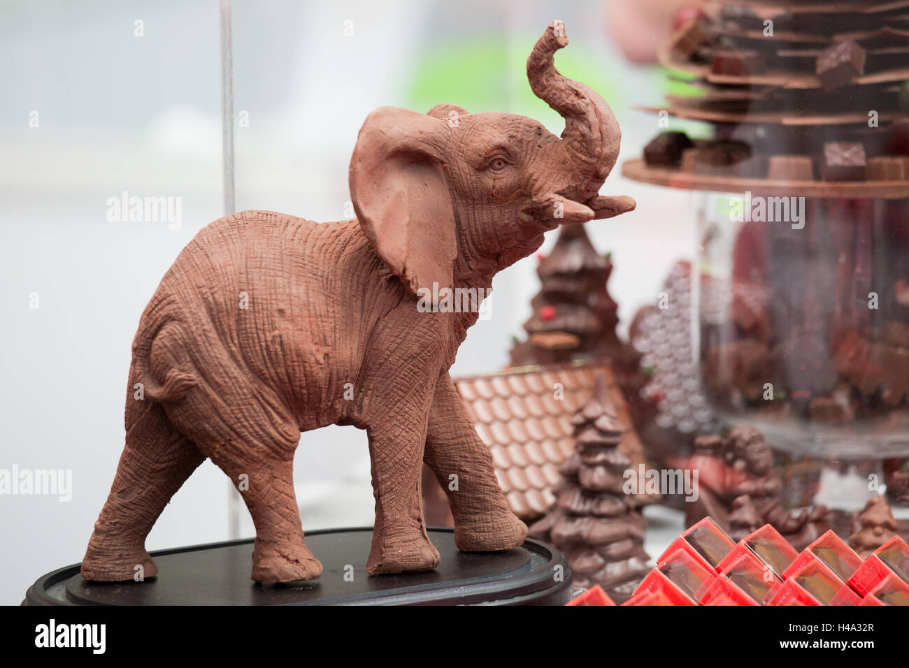 London, UK. 14th October, 2016. Sculpture of an elephant made of chocolate  at The Chocolate Show that takes place at Olympia London, UK from 14th-16th  October 2016, as the grand finale of