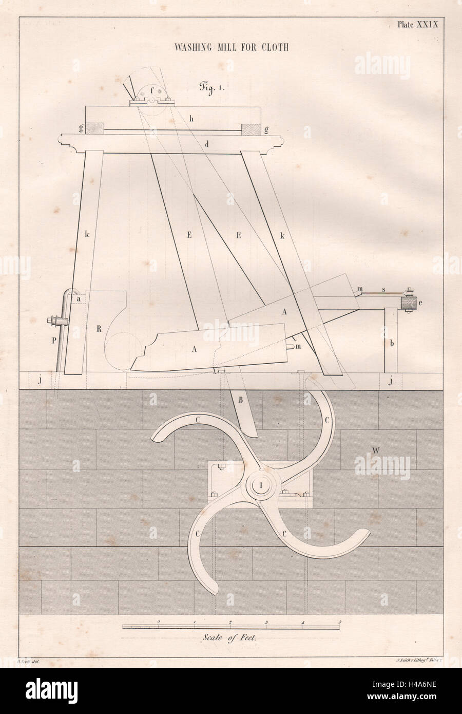 VICTORIAN ENGINEERING DRAWING. Washing mill for cloth (1) 1847 old