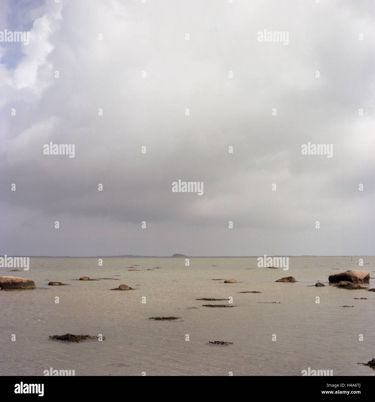 Denmark, island Samsö, the Baltic Sea, beach, low tide, rain clouds, Stock Photo