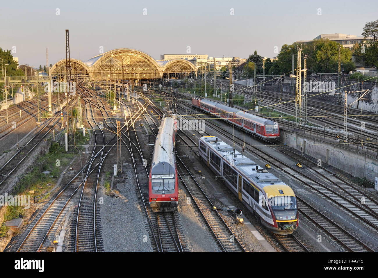 Germany, Saxony, Dresden, central station, trains, tracks, Stock Photo