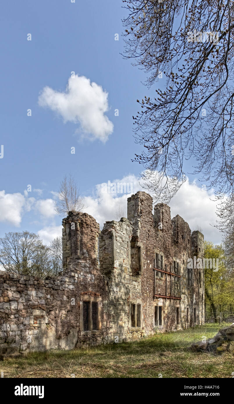 Germany, Thuringia, Gehren, ruin, sky, clouds, Stock Photo