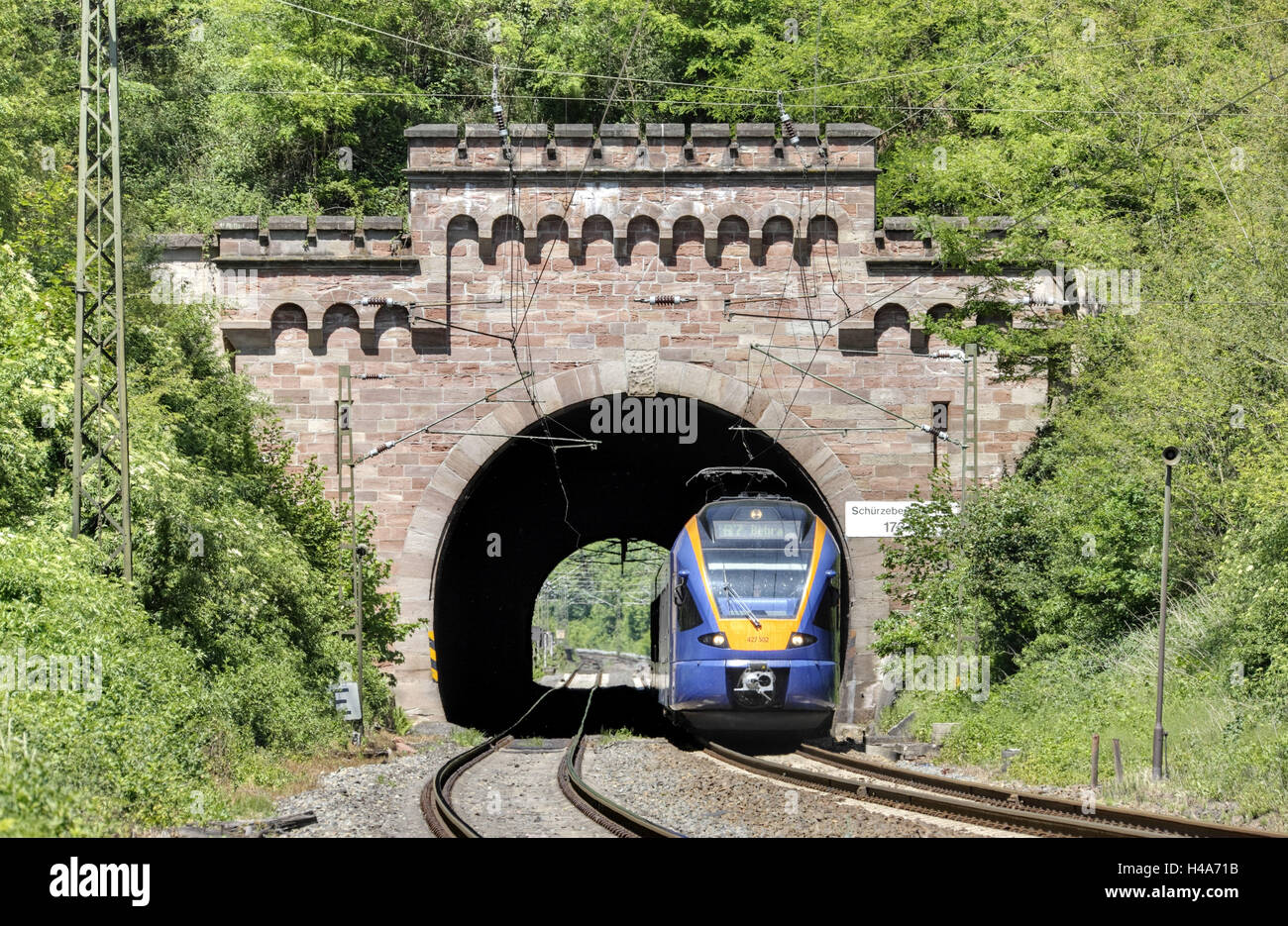 Rail line, tracks, tunnel, train, Stock Photo