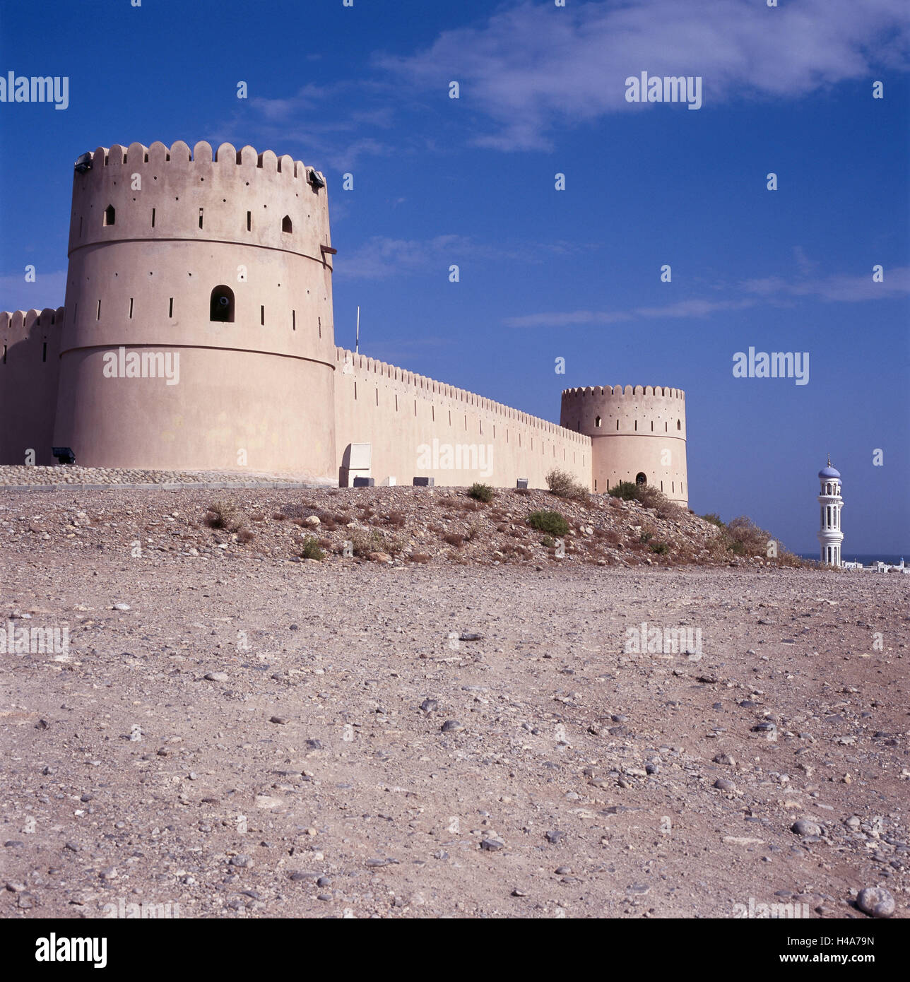 Oman, Sur, fortress, towers, castle, defensive wall, Sunaysilah, building, structure, Stock Photo