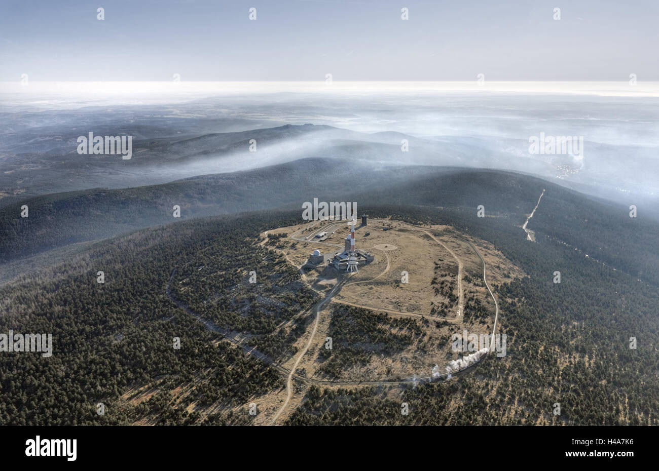 Germany, Saxony-Anhalt, lump, wood, towers, aerial picture, low mountain range, resin, summit, mast, trees, small-time trajectory, mountains, sending tower, Stock Photo