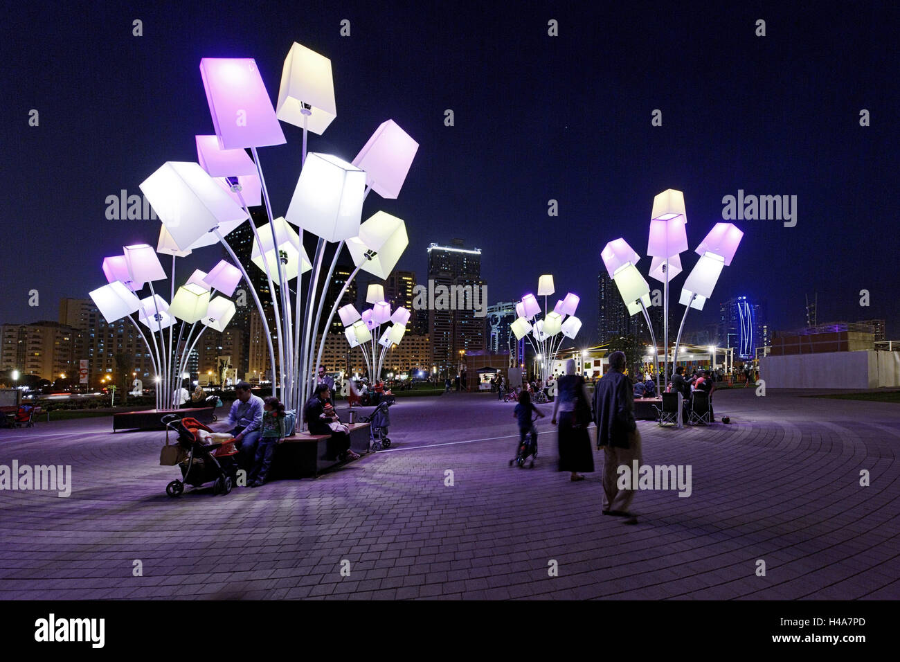 Light installations, Sharjah Light festival, Al Majaz park, Cornische Street, emirate Sharjah, United Arab Emirates, Arabian peninsula, the Middle East, Asia, Stock Photo