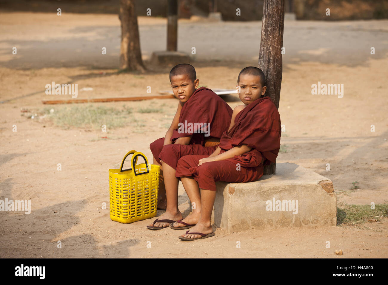 Myanmar, city of Bagan, monks, boys, children, novices, Stock Photo