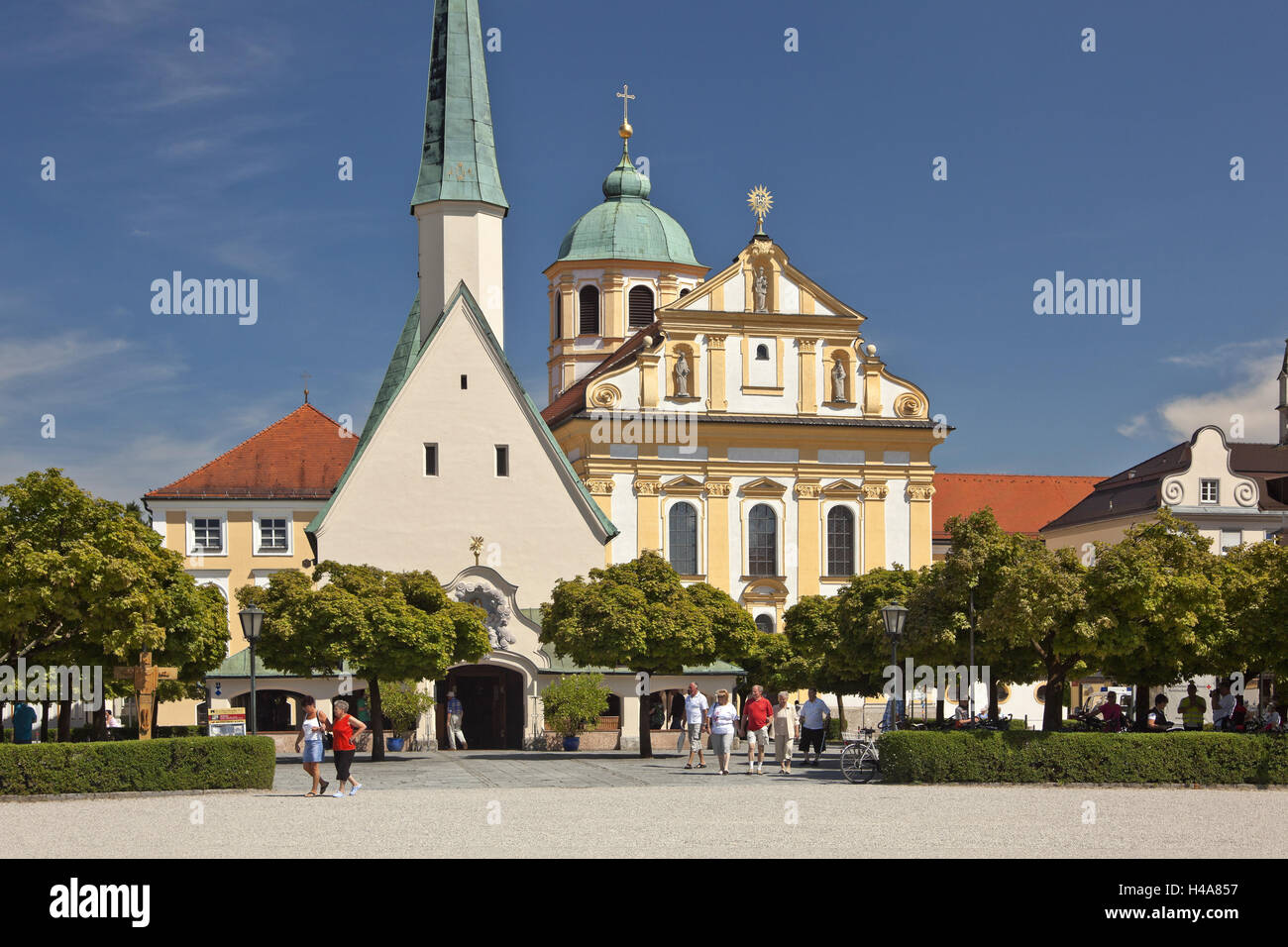 Germany, Upper Bavaria, Altötting, band space, visitor, town, architecture, pilgrimage, church, band, space, religion, grace band, town parish church, structure, sacred building, faith, pilgrimages, place of pilgrimage, pilgrim's sites, religion, steeple, tower, Germany, piece Magdalena, person, place of interest, Stock Photo