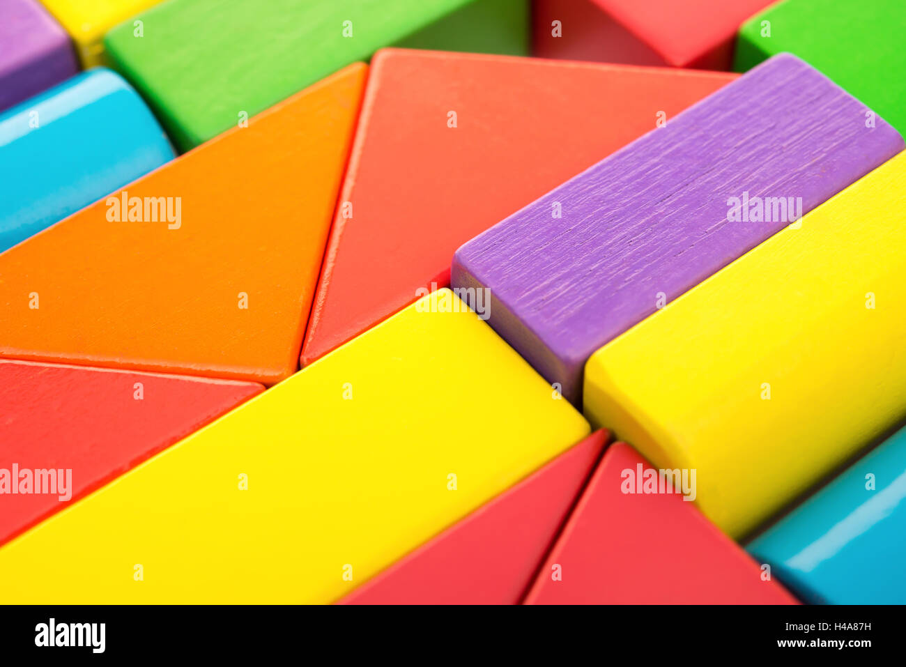 different color and shape wooden toy blocks Stock Photo