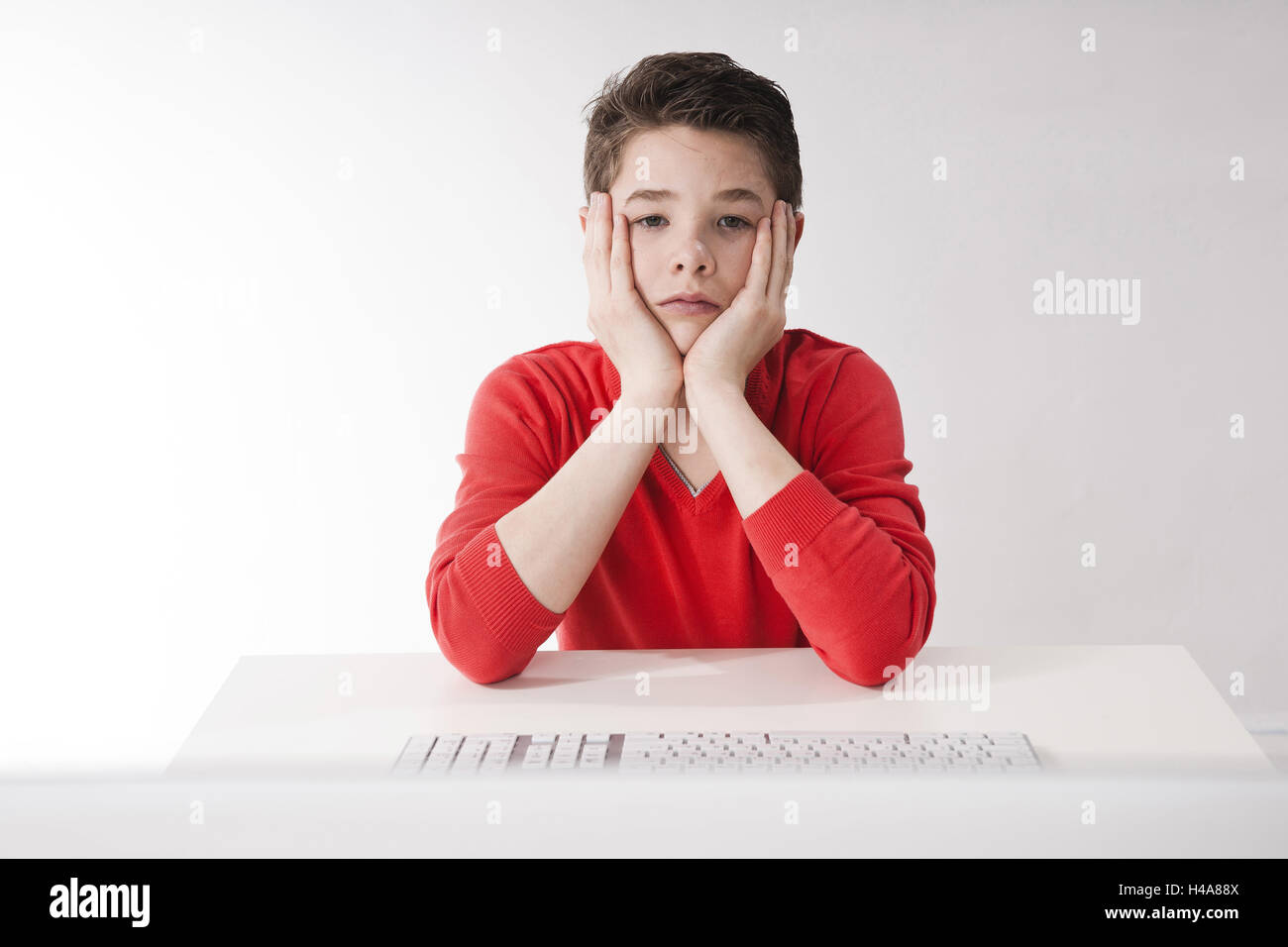 Teenagers, boy, sit, desperately, studio, young person, Teen, keyboard, sadly, portrait, person, Stock Photo