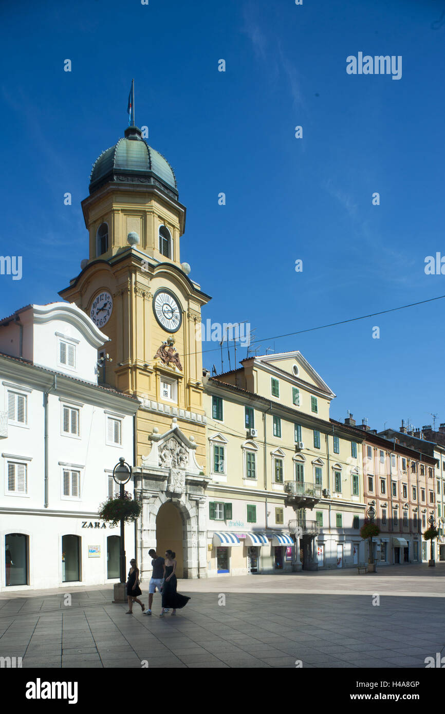 Croatia, Rijeka, the Korzo, the promenade Rijeka with the town tower, Stock Photo