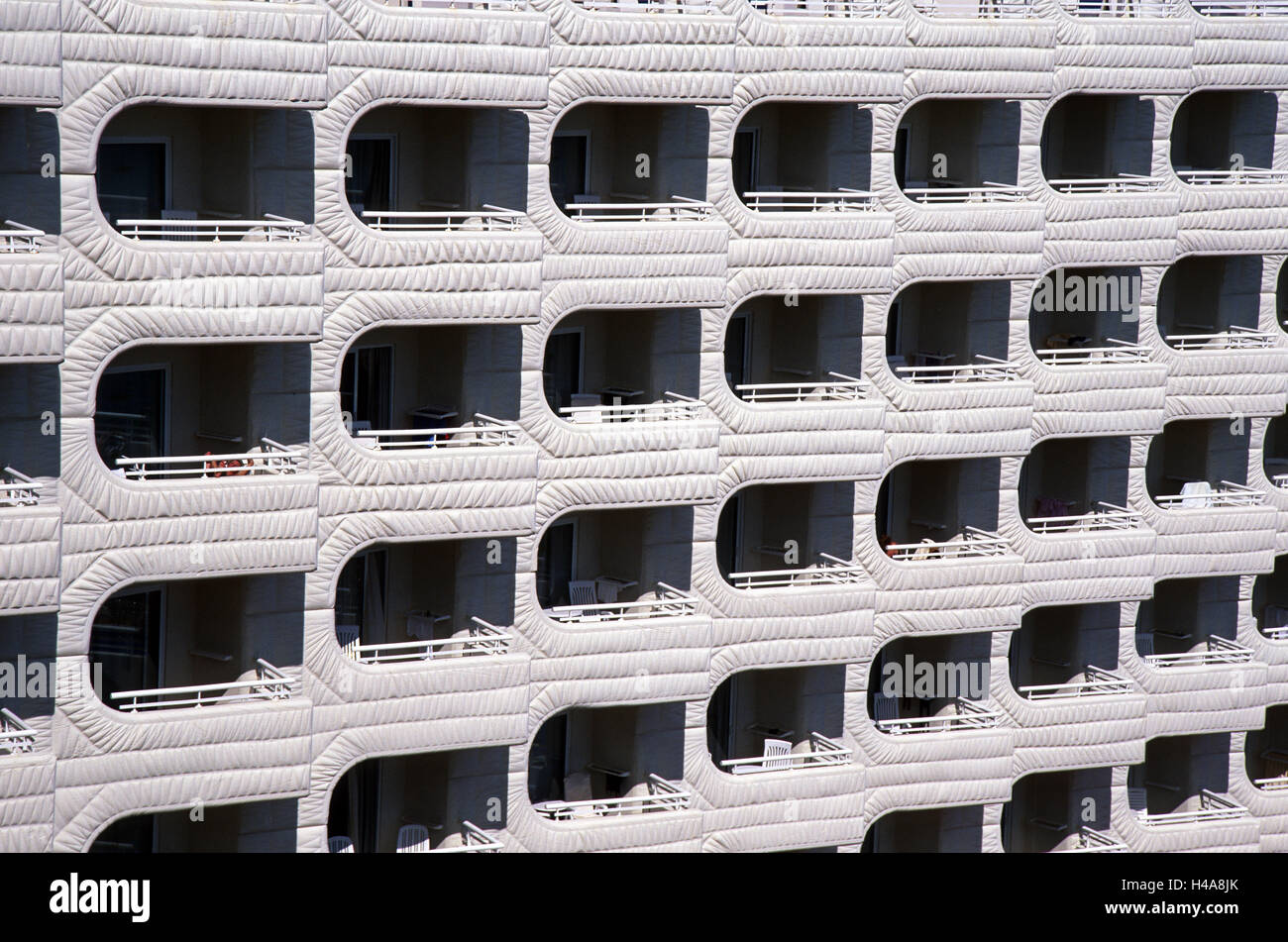Spain, Canary islands, Corralejo, hotel Tres Islas, hotel facade, facade, the Canaries, hotel facade, balconies, architecture, Stock Photo