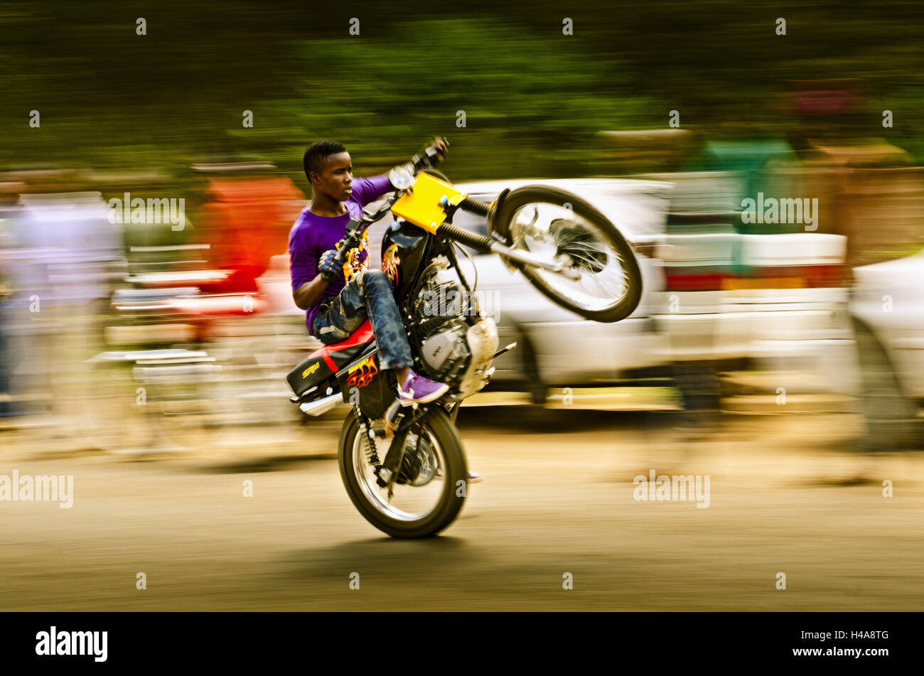 Africa, Tanzania, East Africa, Marangu, person, motorcycle, Stock Photo