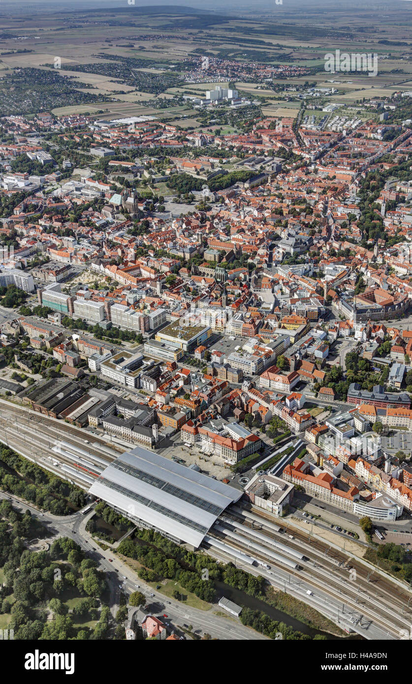 Germany, Thuringia, Erfurt, aerial picture, tracks, railway station, Stock Photo