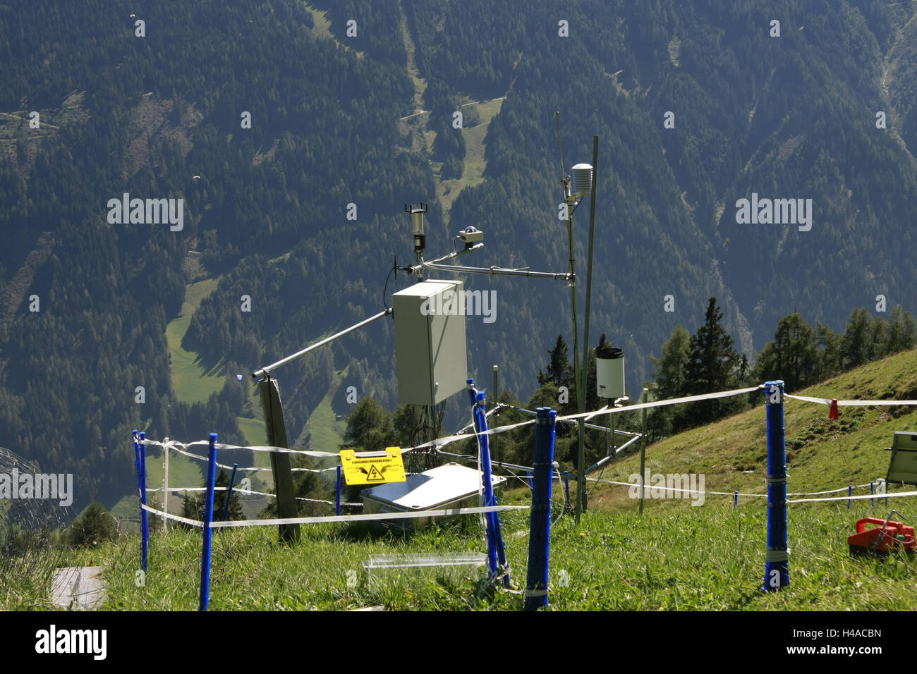 Austria, Tyrol, the Stubai Alps, climate station, to solar companies, mountain region, mountains, mountainside, measuring station, plant, climate, measurement, technology, solar company, climate measurement, weather measurement, climate change, Stock Photo