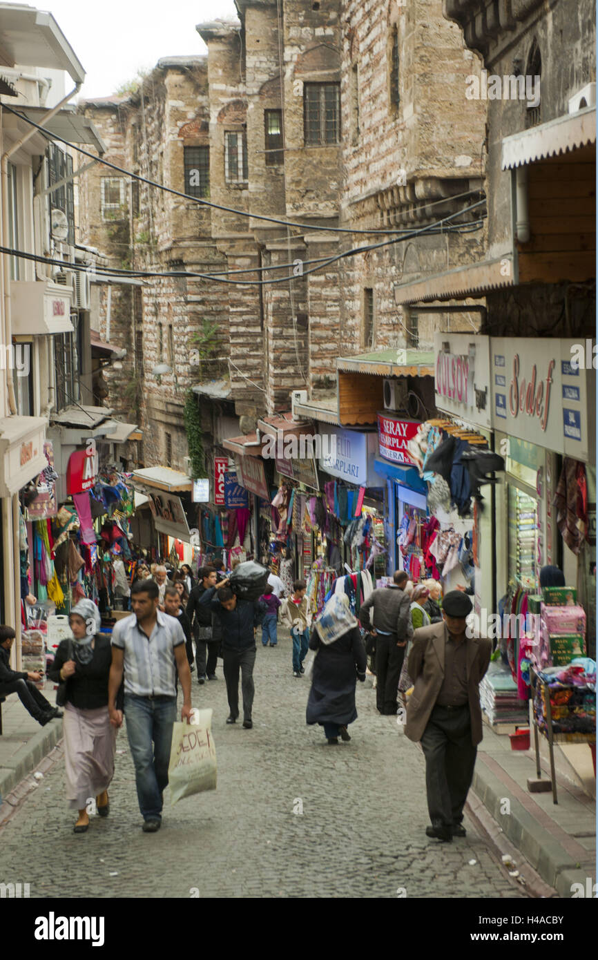 Turkey, Istanbul, Cakmakcilar Yokusu with the big Bazaar, in Turkish Kapali Carsi, street scene, person, Stock Photo