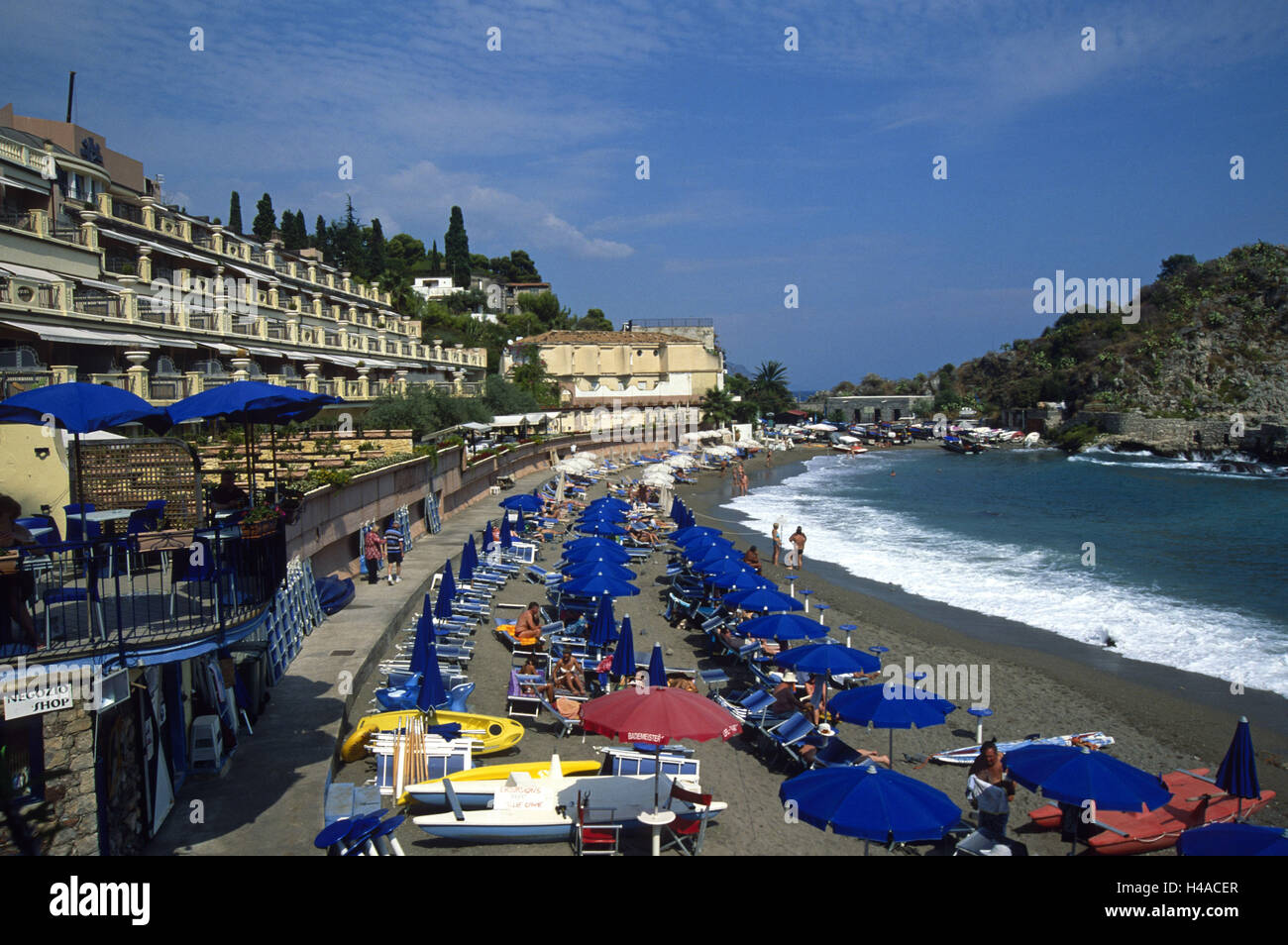 Italy, Sicily, Mazzaro, beach, sunshades, Stock Photo