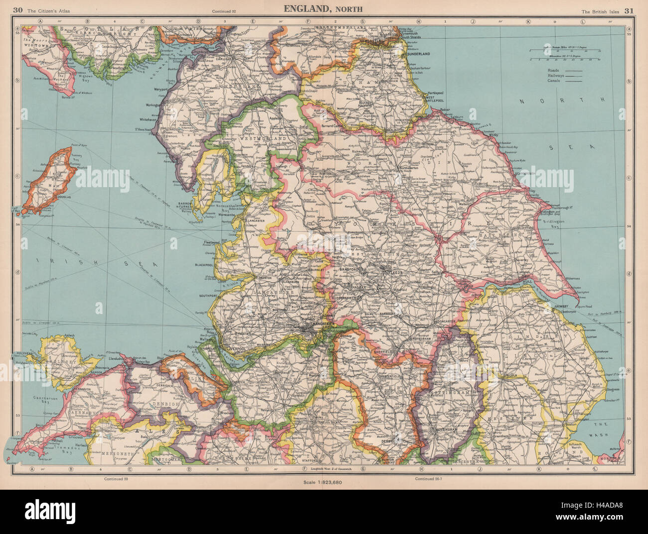 N ENGLAND. Lincolnshire parts. Lindsey Holland Kesteven. Yorks Ridings 1944 map Stock Photo