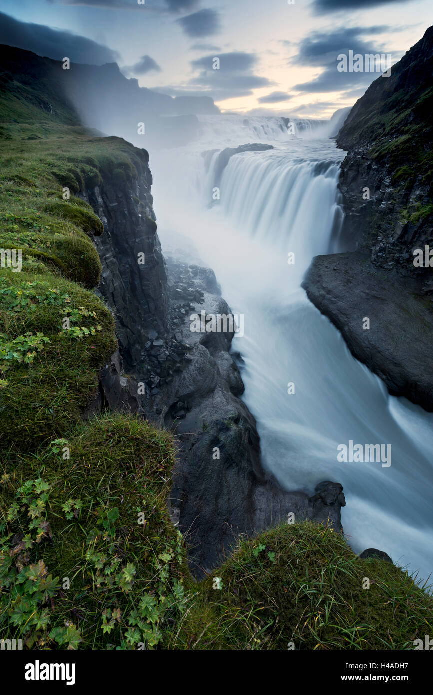 Iceland, Gullfoss, waterfall, HvÝtß, Haukadalur, geyser, cascades, waterfall, Stock Photo