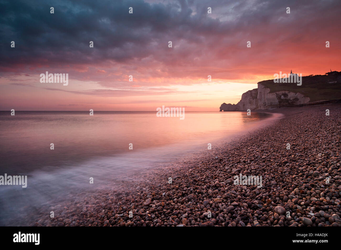 France, Normandy, Etretat, Atlantic Ocean, coast, sunrise, Stock Photo