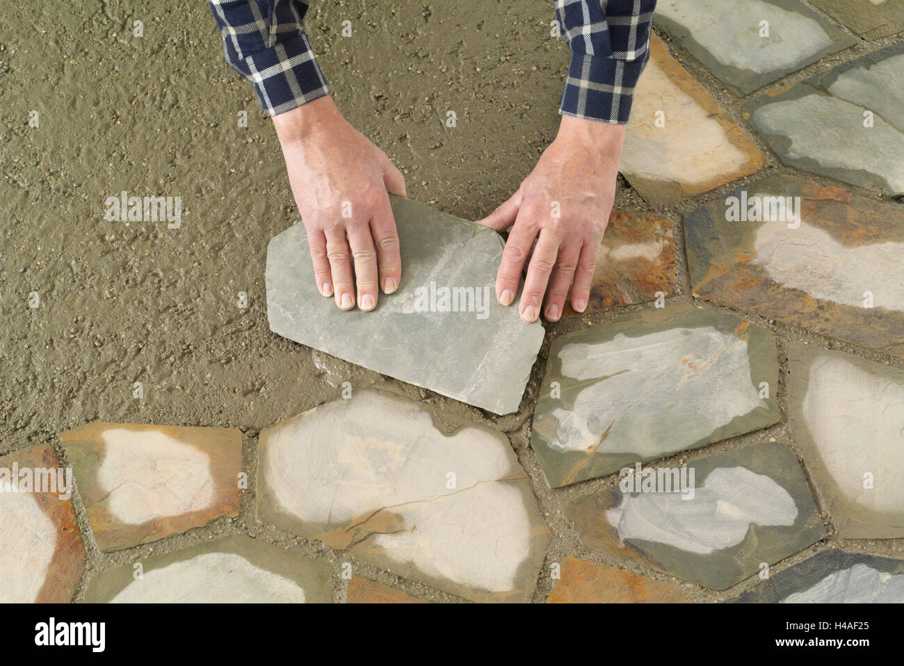 Building site, shell construction, Trass, lay, man, hand Stock Photo