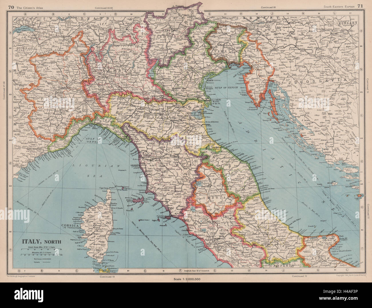 ITALY NORTH. Includes Istria Tende Mt Cenis. Pre-1947 border changes 1944 map Stock Photo