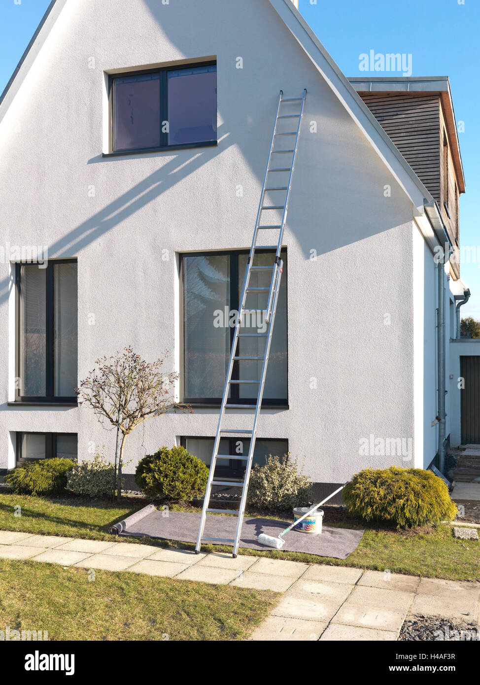 House, facade, glide, high, ladder, Stock Photo