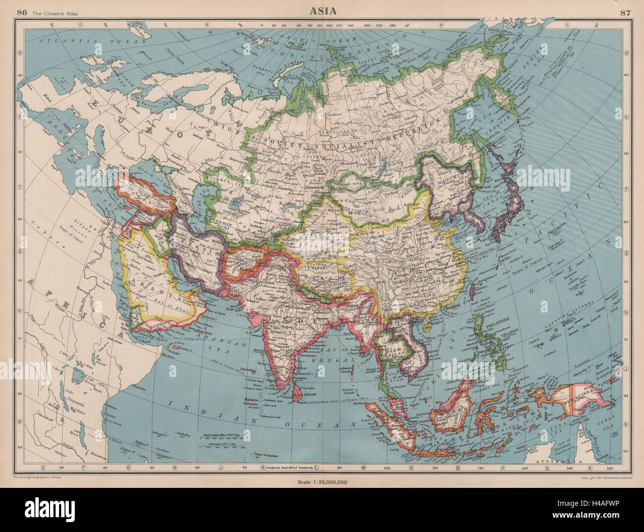 ASIA POLITICAL. Shows Japanese occupied Manchuria, Caroline & Marianas 1944 map Stock Photo