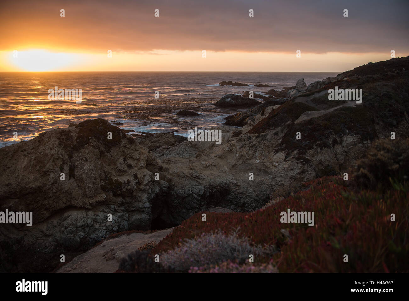 Serene Beach Scene near Big Sur, California off Scenic Highway 1 Stock