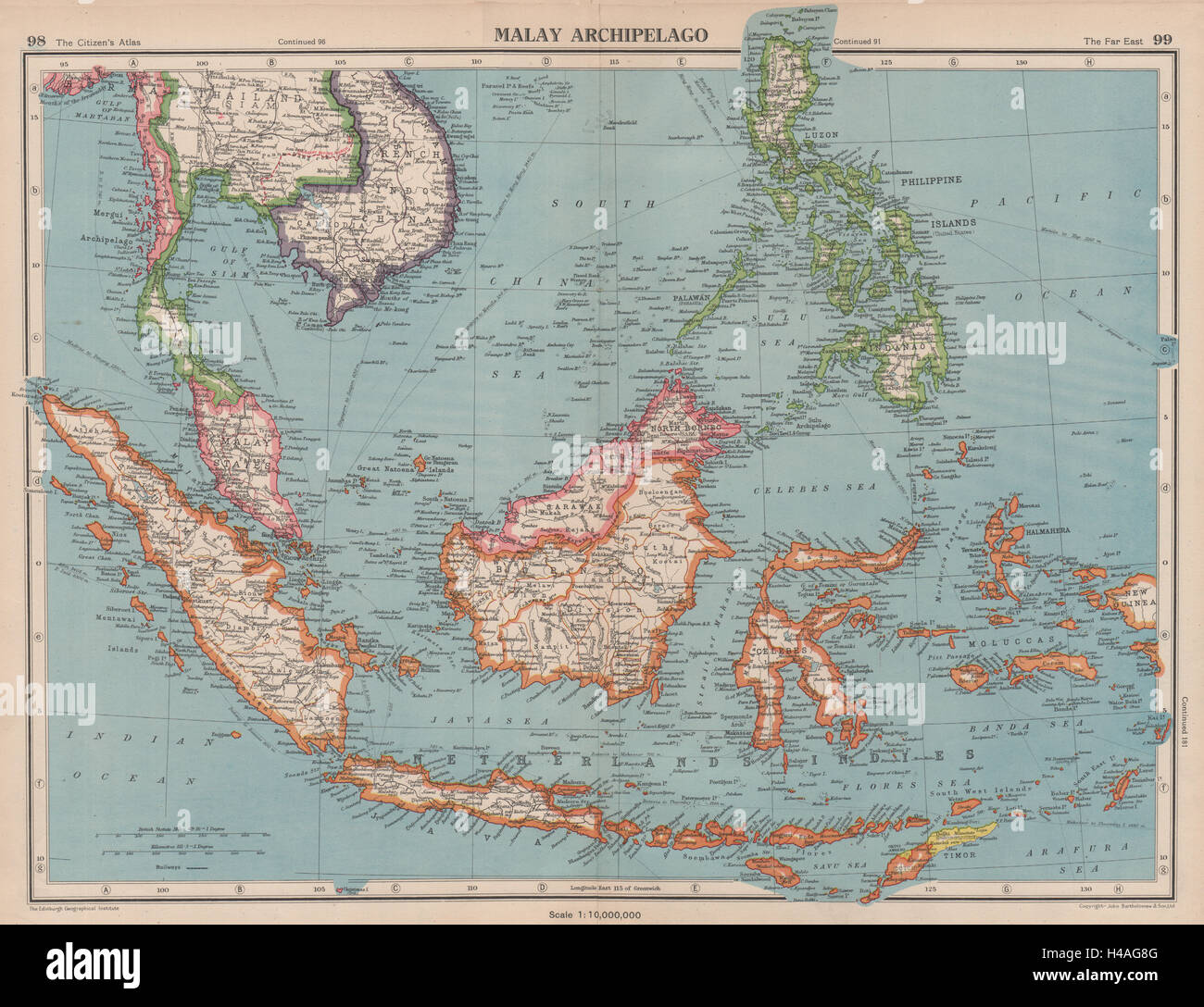 MALAY ARCHIPELAGO Franco-Thai war border changes. East Indies Indonesia 1944 map Stock Photo