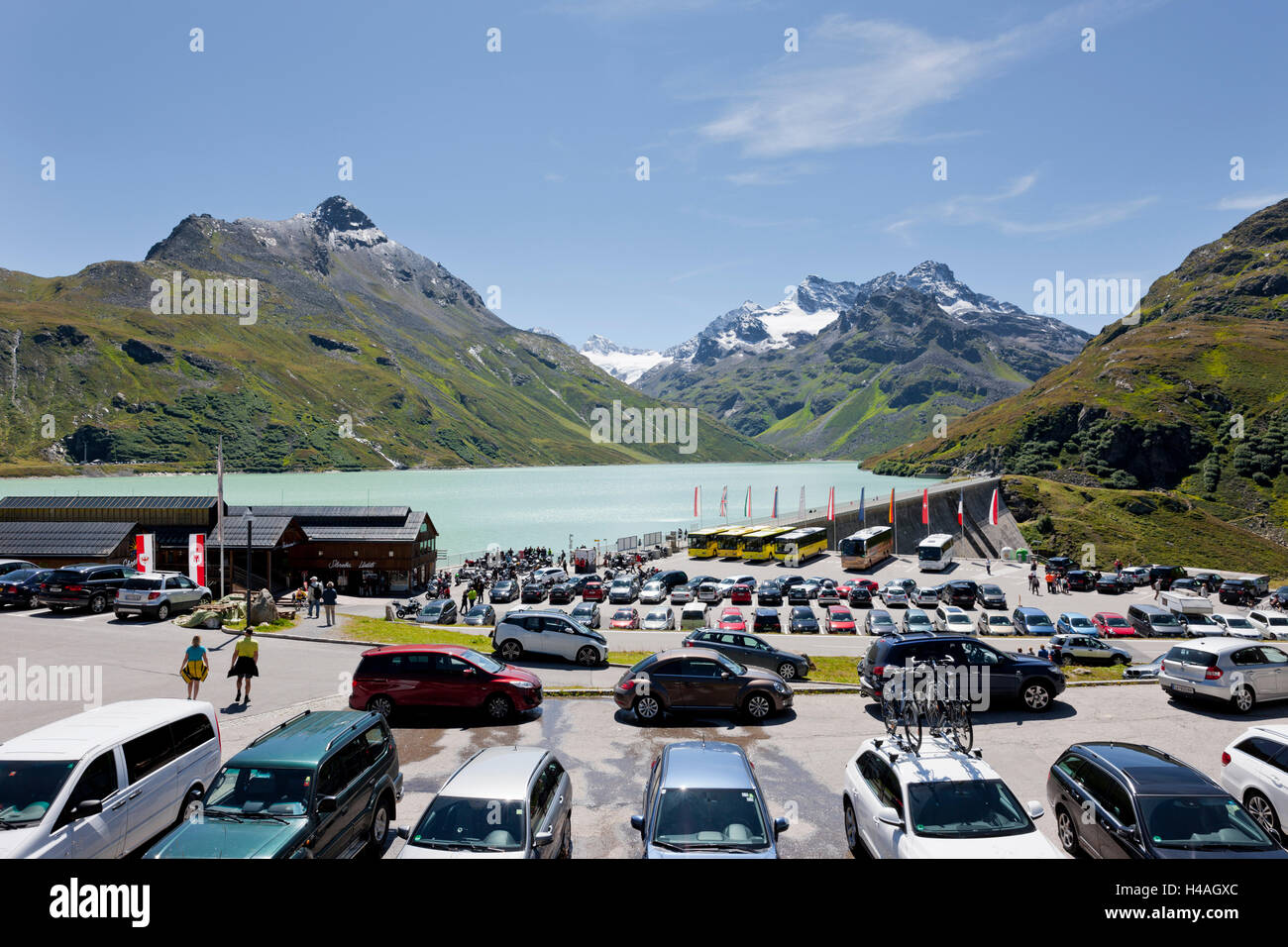 Parking lot at the Silvretta High Alpine road Stock Photo