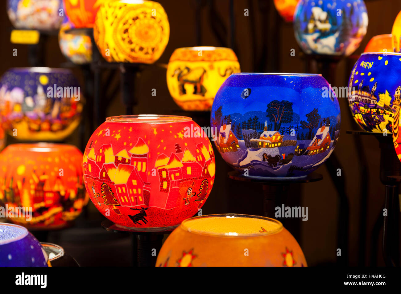 Austria, Vienna, Christmas market, tea candle glass balls Stock Photo