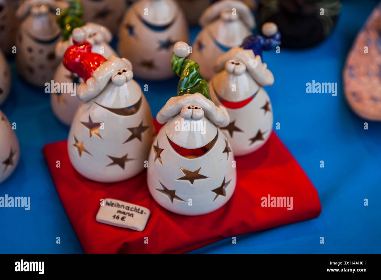 Austria, Vienna, Christmas market, tea candle figrines, Santa Claus figurines Stock Photo