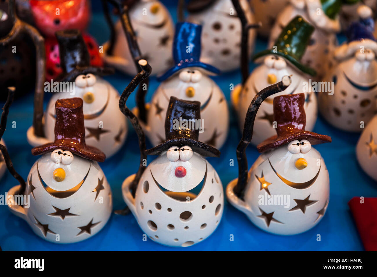 Austria, Vienna, Christmas market, tea candle figrines, Santa Claus figurines Stock Photo