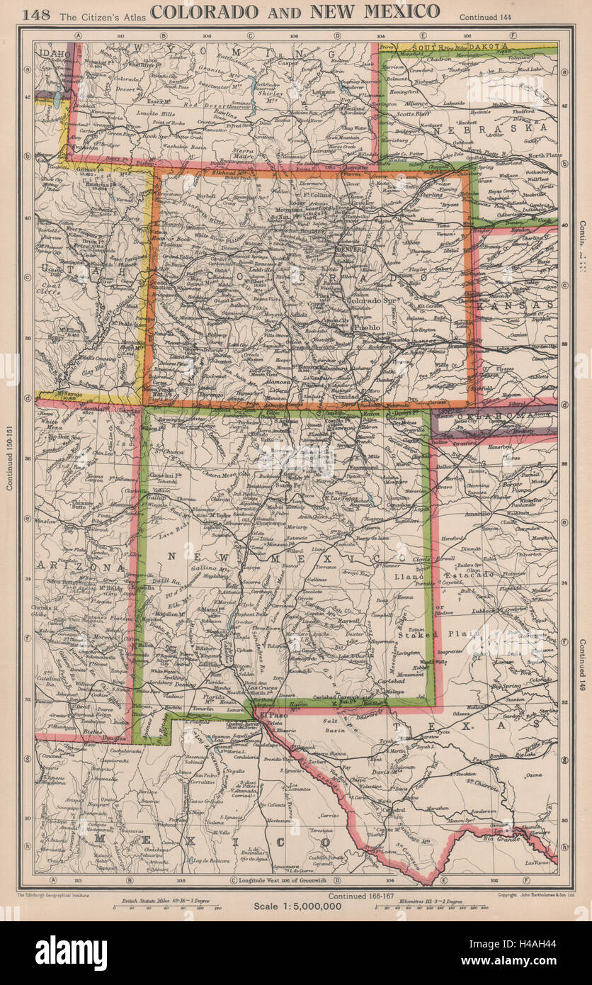 BARTHOLOMEW 1898 old antique map plan chart United States showing states USA 