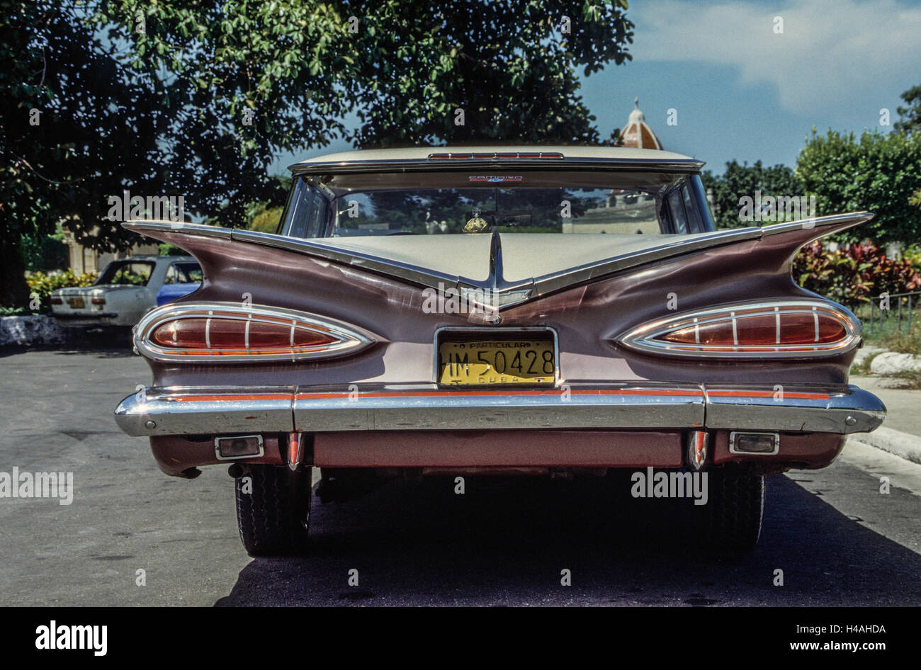 Detail of vintage car in Cuba, rear view Stock Photo