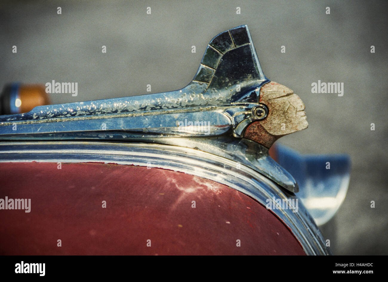 Detail of vintage car in Cuba, hood ornament Stock Photo