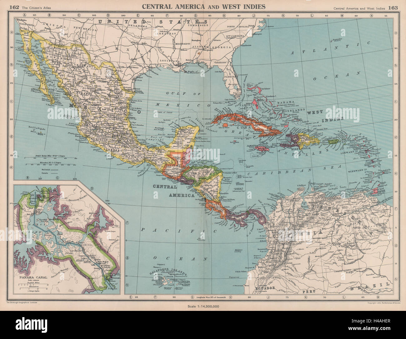 Caribbean Central America Inset Panama Canal Zone Bartholomew 1944 Old Map Stock Photo Alamy Panama Canal Zone Map